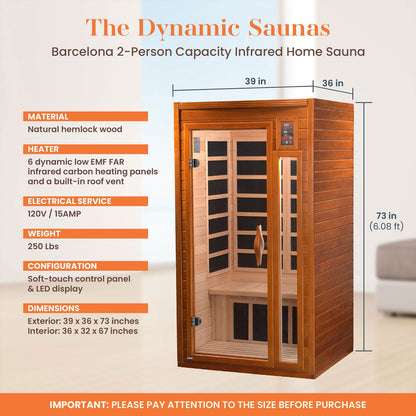 Dynamic Barcelona Elite 1-2-person Ultra Low EMF FAR Infrared Sauna - DYN-6106-01 Elite
